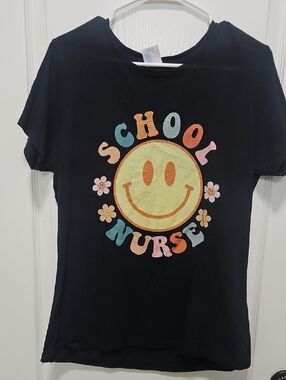 School Nurse Smiley Graphic Tee - Black